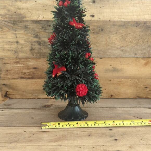 Vtg 1950s Tabletop Plastic Christmas Tree with Red Flocked Ornaments Gold Star - Picture 10 of 10